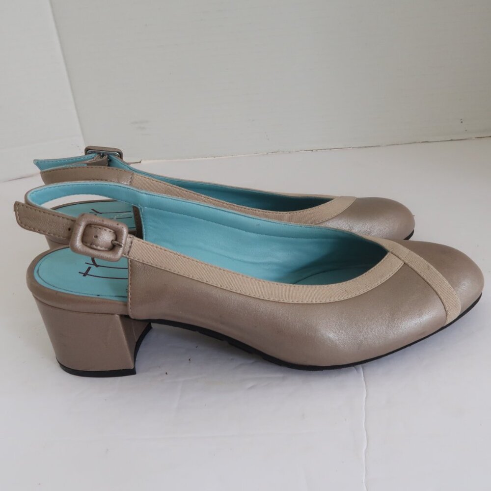 Thierry Rabotin Italian Leather Slingback Heels SZ 7  Nude Block Heel